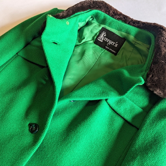 Vintage Bright Kelly Green Cropped Wool Coat - Kreeger's medium m 6 8 wool knit - Picture 6 of 13